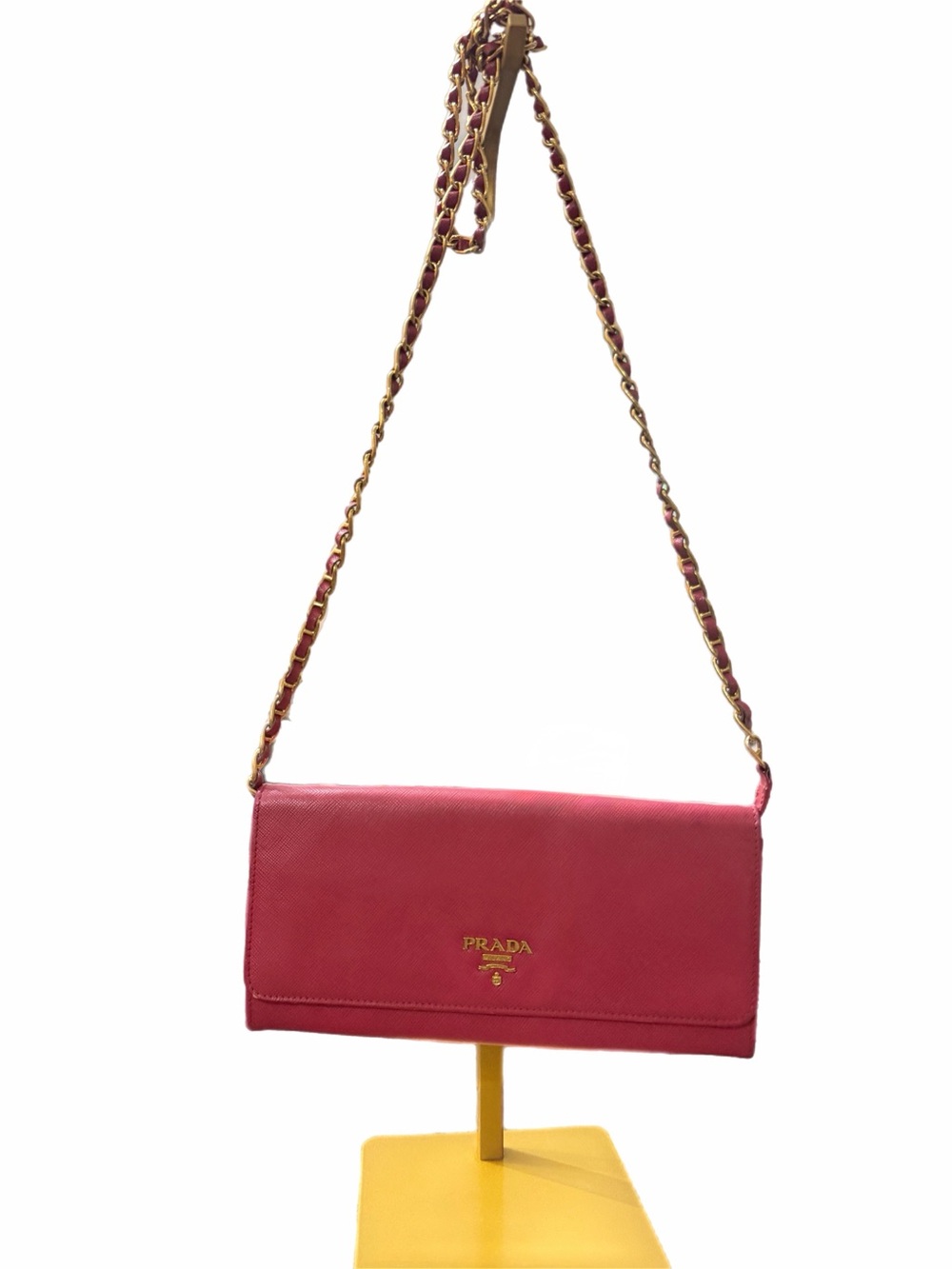 Prada Fuchsia Crossbody with Gold Chain Strap